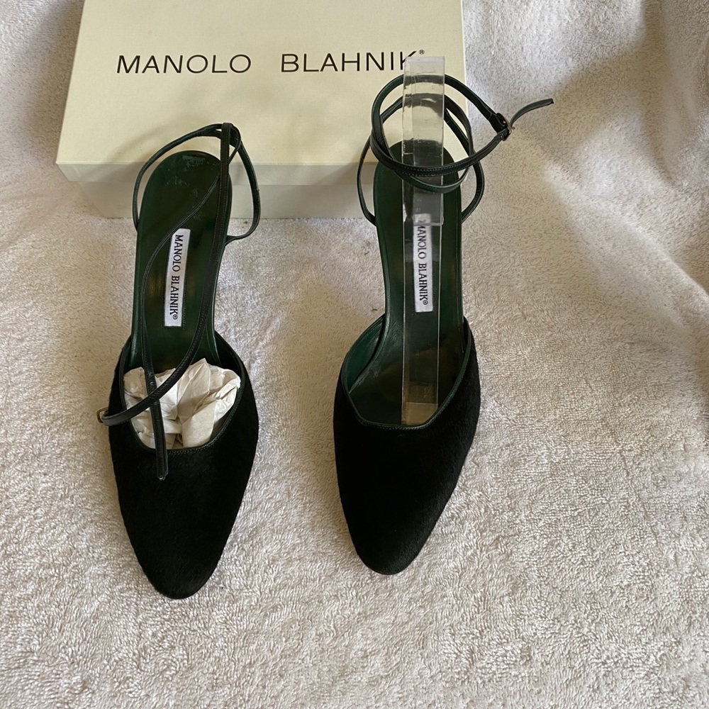 Forest Green Pony Hair Manolo Blahnik Heels